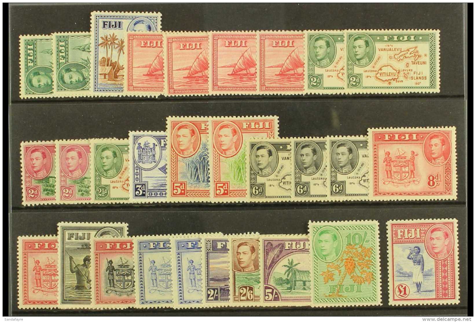 1938-55 Pictorial Definitive Set With 7 "Extra" Perf/Die Variants, SG 249/66b, Mint, Some Issues With Hint Of... - Fiji (...-1970)