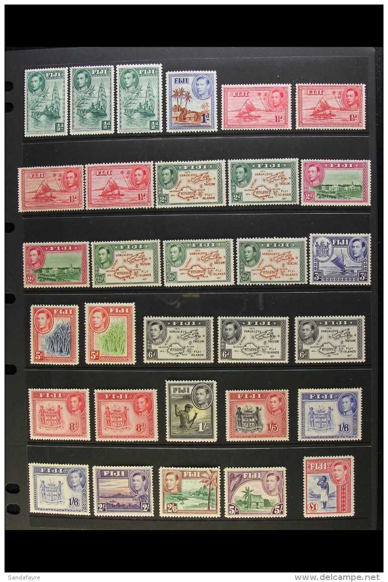 1938-55 KGVI Definitives Complete Set Less 10s, SG 249/66 &amp; 266b, PLUS All The SG Listed Additional Perfs,... - Fidji (...-1970)