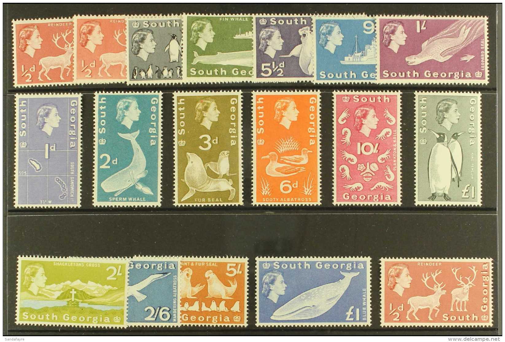 1963-70 Antarctic Animal Definitive Set Plus &frac12;d Perf &amp; Wmk Variants, SG 1/17, Only &pound;1 Blue VLHM,... - Falkland