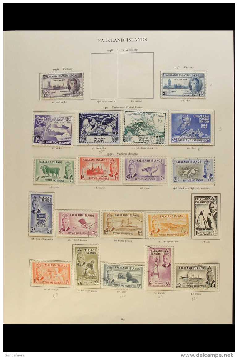 1937-52 All Different Fine Used Collection On Album Pages, Includes 1937 Coronation Set, 1938-49 Defin Range To 9d... - Falklandeilanden