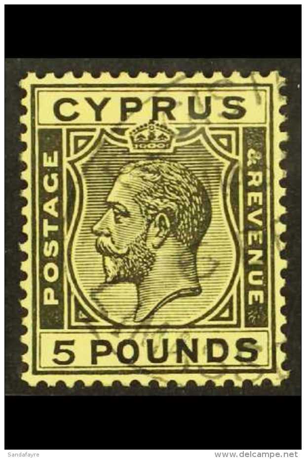 1924 &pound;5 Black And Yellow, SG 117a, Very Fine Used With Neat Oval Limassol Registered Cancel. BPA Photo... - Andere & Zonder Classificatie