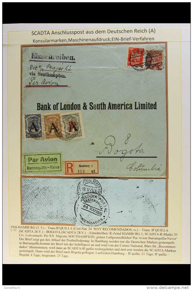 SCADTA 1926 (3 May) Registered Cover From Germany Addressed To Bogota, Bearing Germany 10pf &amp; 60pf Tied By... - Colombia