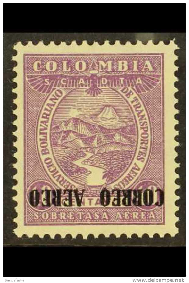 1932 40c Reddish Lilac Air "Correo Aereo" INVERTED OVERPRINT Variety (SG 418a, Sanabria 131a), Fine Mint, Very... - Colombie