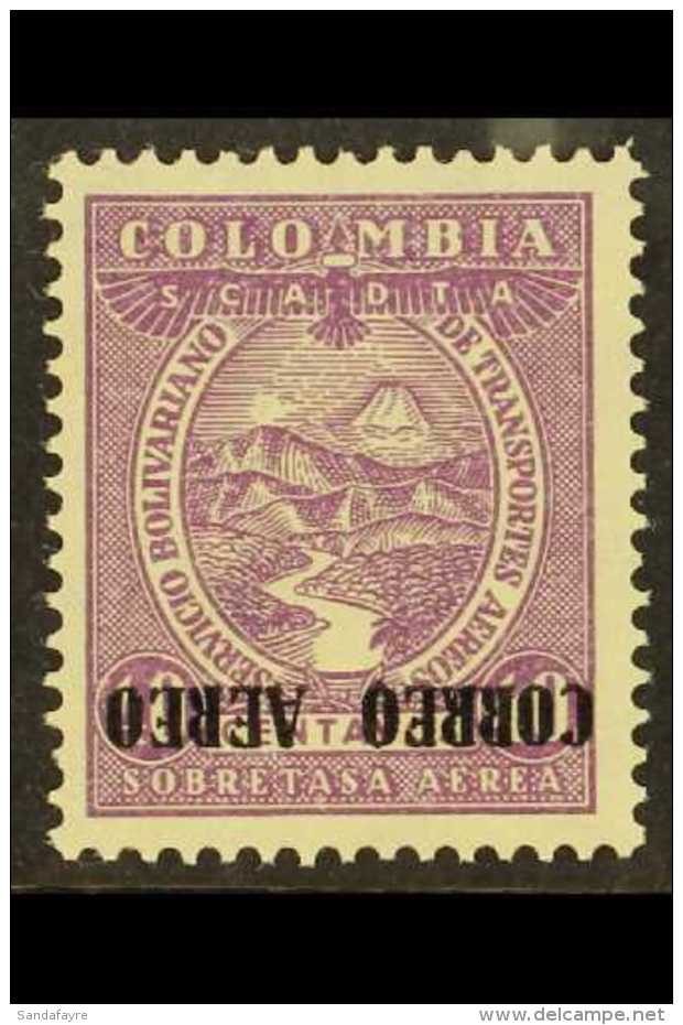 1932 40c Reddish Lilac Air "Correo Aereo" INVERTED OVERPRINT Variety (SG 418a, Sanabria 131a), Fine Mint, Very... - Colombia