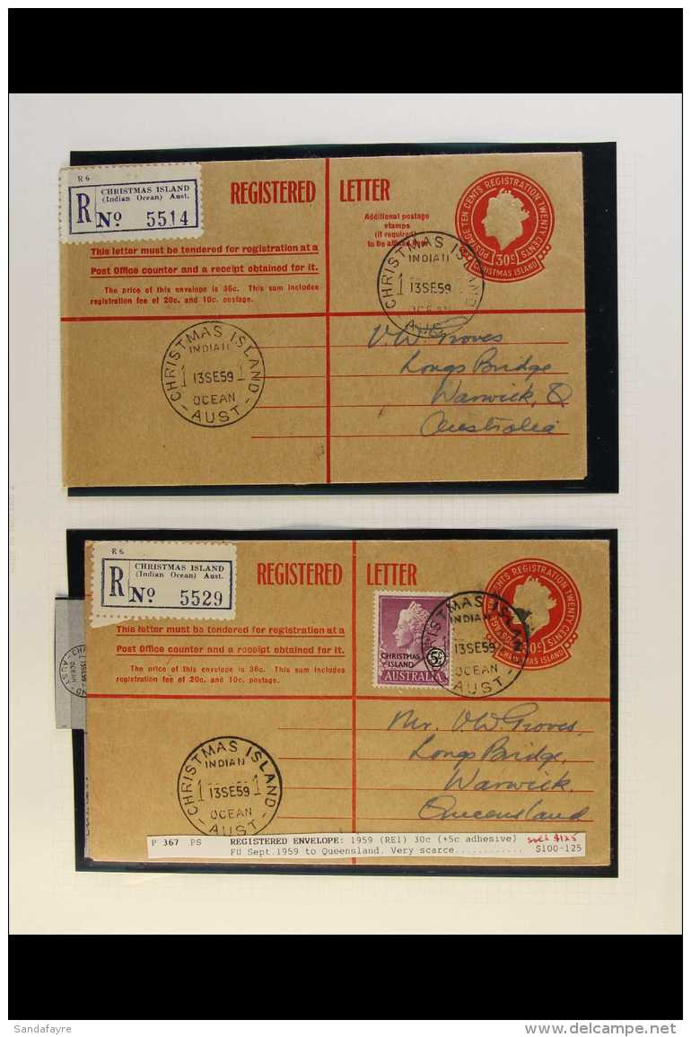 POSTAL STATIONERY COLLECTION REGISTERED ENVELOPES 1959-74 Scarce Collection Of Used And Unused Registered... - Christmas Island