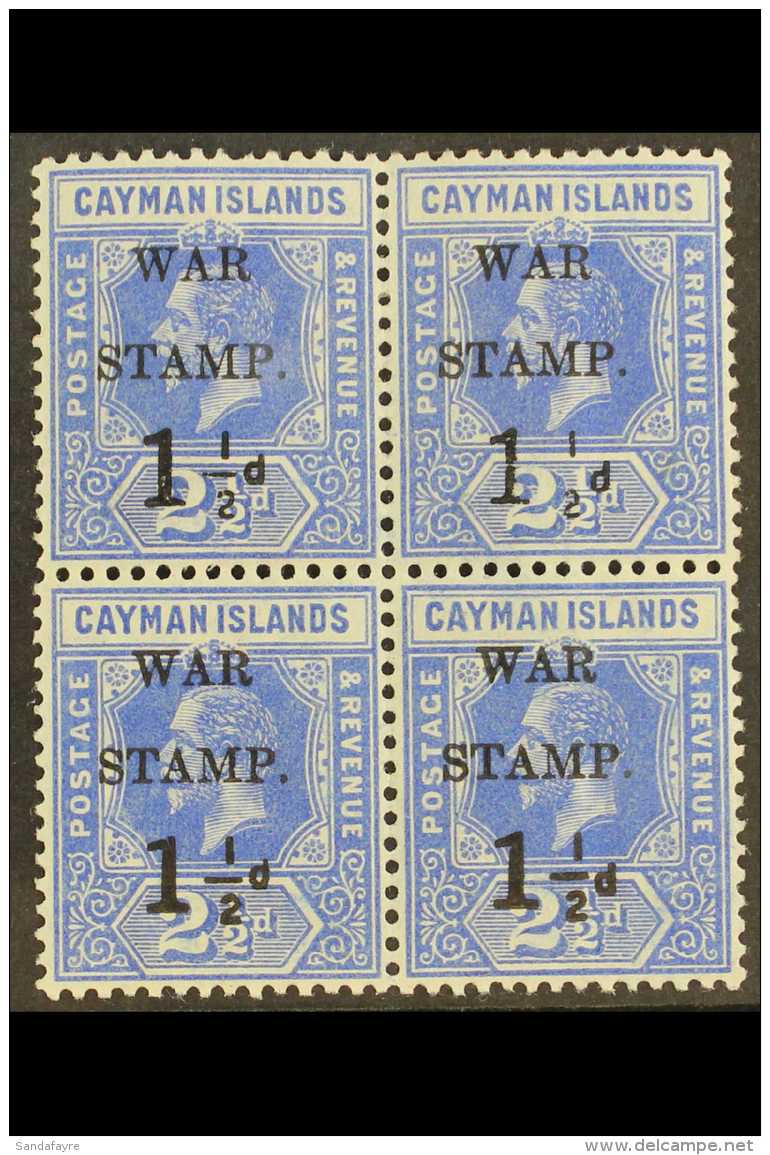 1917 1&frac12;d On 2&frac12;d Deep Blue "War Tax" Overprint NO FRACTION BAR Variety, SG 54, Within Fine Mint BLOCK... - Iles Caïmans