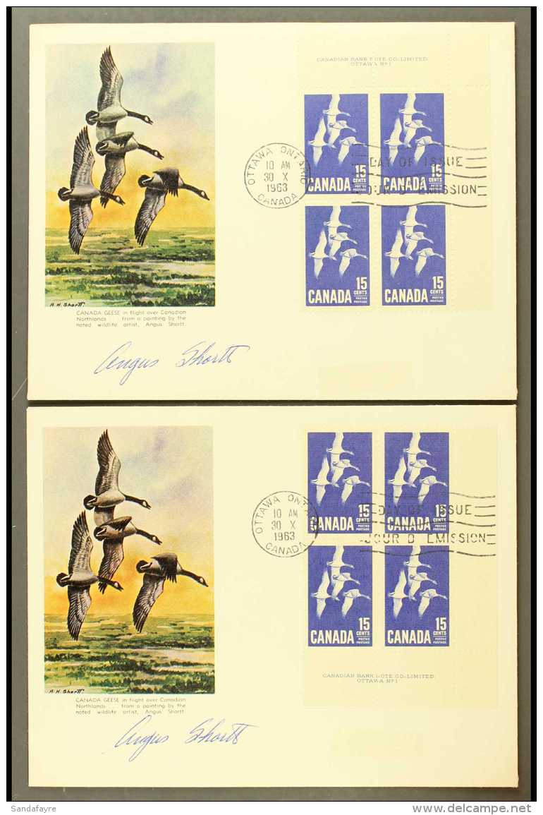 1963 DESIGNER SIGNED FDC's. 15c Blue Geese (SG 539) Plate 1 All Four Different Corner Blocks Of 4, Each On An... - Andere & Zonder Classificatie