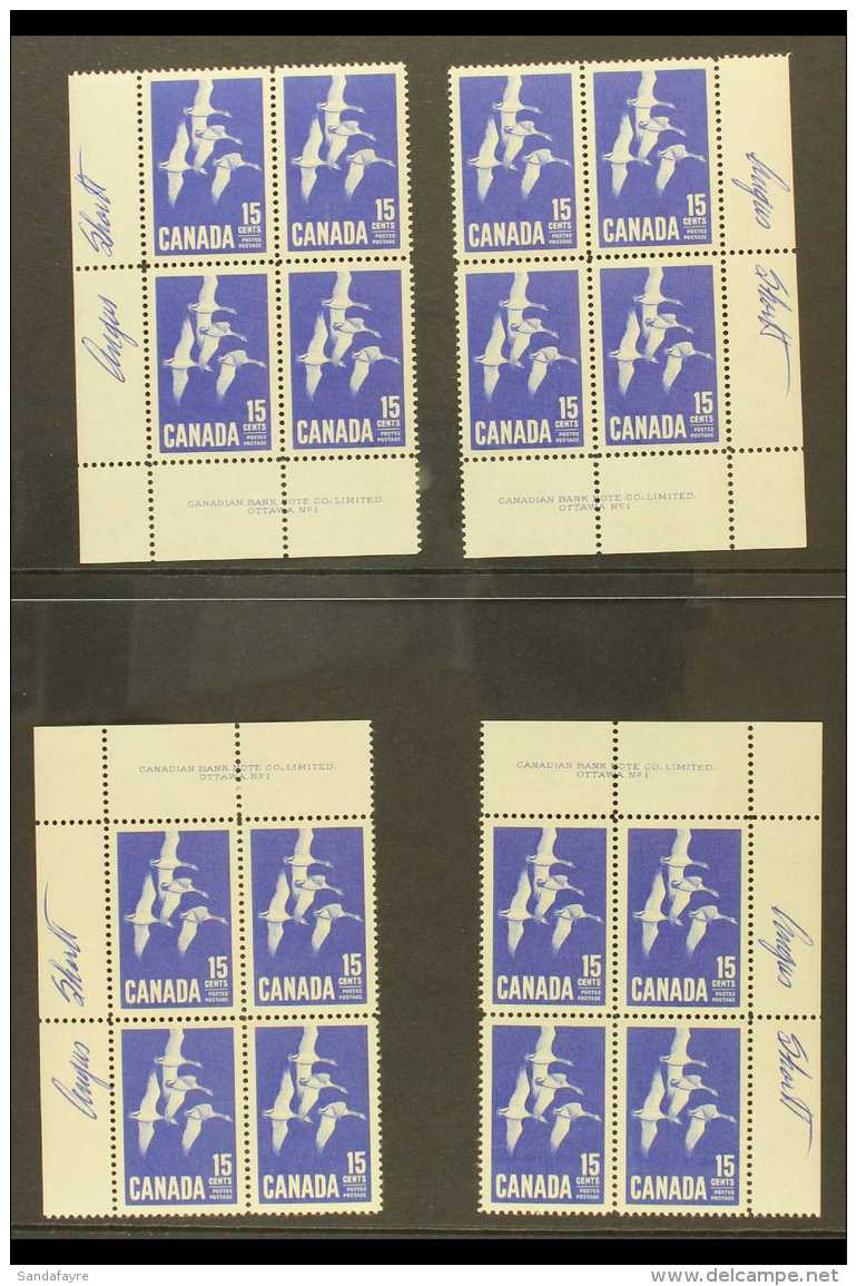 1963 DESIGNER SIGNED PLATE BLOCKS. 15c Blue Geese (SG 539) Plate 1 All Four Different Corner Blocks Of 4, Superb... - Autres & Non Classés