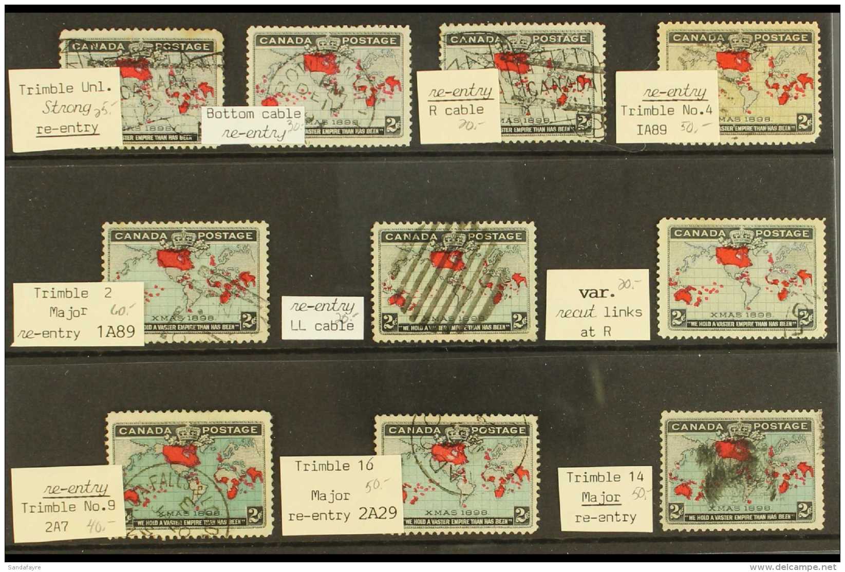 1898 XMAS STAMP RE-ENTRIES. 1898 2c Imperial Penny Post Small Collection Of Used Stamps Each With A Re-entry... - Autres & Non Classés