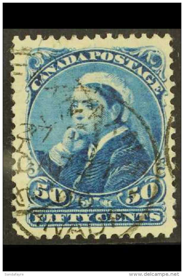 1893 50c Deep Blue "Widow" Stamp With RE-ENTRY From Position 6, Unitrade 47i, Used With Light Cds Cancel Leaving... - Autres & Non Classés