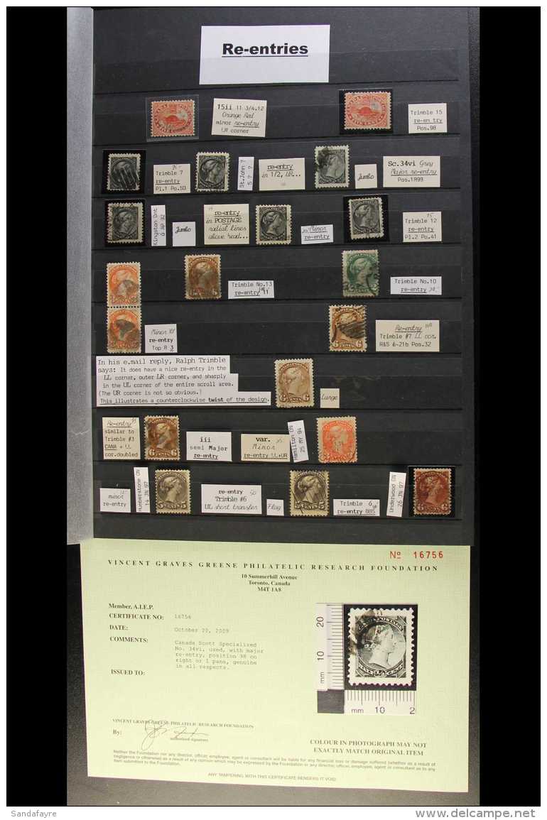 1859 - 1890 RE-ENTRIES. Small Collection Of Used Stamps Each With A Re-entry Identified, Usually With Its Trimble... - Other & Unclassified