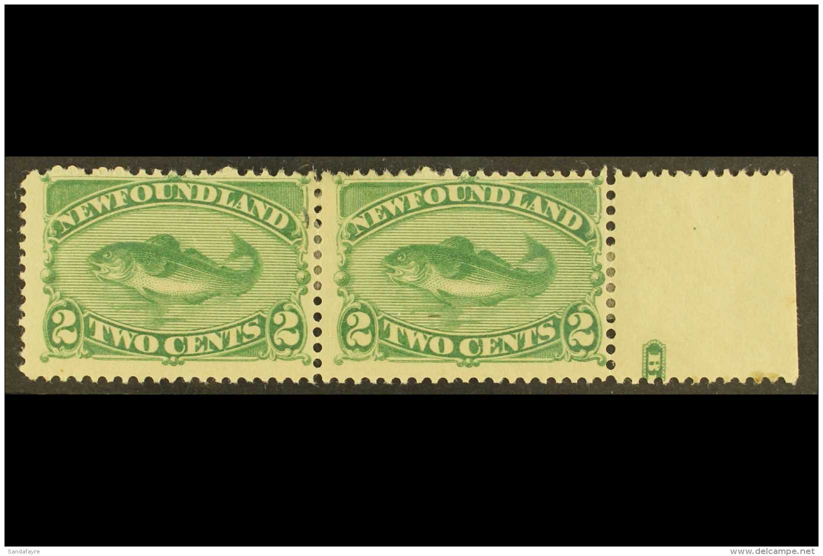 1896 2c Green Cod Fish Re-issue, SG 64, Very Fine Marginal Mint Pair (one With Tiny Hinge Thin Spot). For More... - Autres & Non Classés