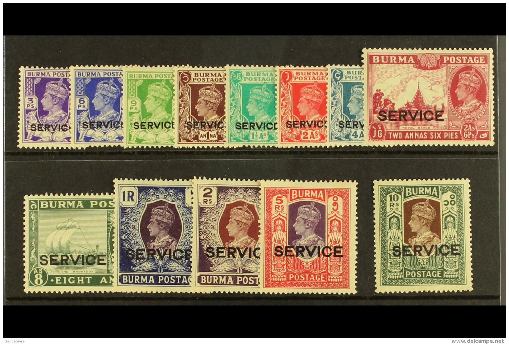 OFFICIALS 1939 KGVI "Service" Overprinted Set, SG O15/27, Very Lightly Hinged Mint (13 Stamps) For More Images,... - Burma (...-1947)