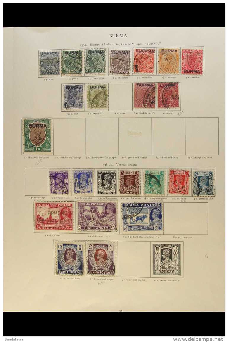 1937-47 All Different Used Collection On Album Pages, Includes 1937 Opts To 1r, 1938-40 Range To 2r, 1945 "Mily... - Birma (...-1947)