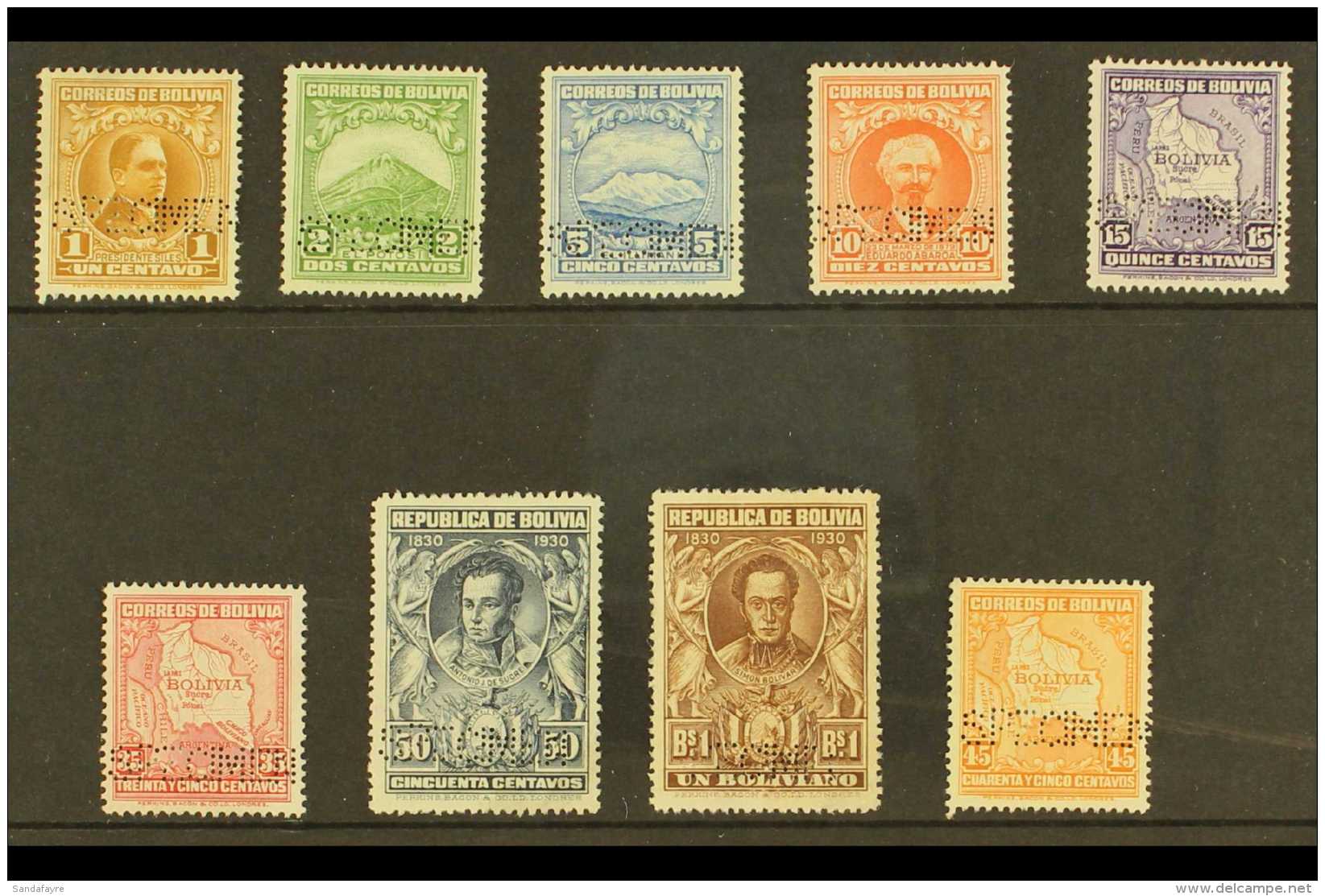 1930-37 "SPECIMEN" SET 1930-37 Complete Set Of Nine, SG 252/260, Perforated "SPECIMEN" (Perkins Bacon Type P2),... - Bolivie