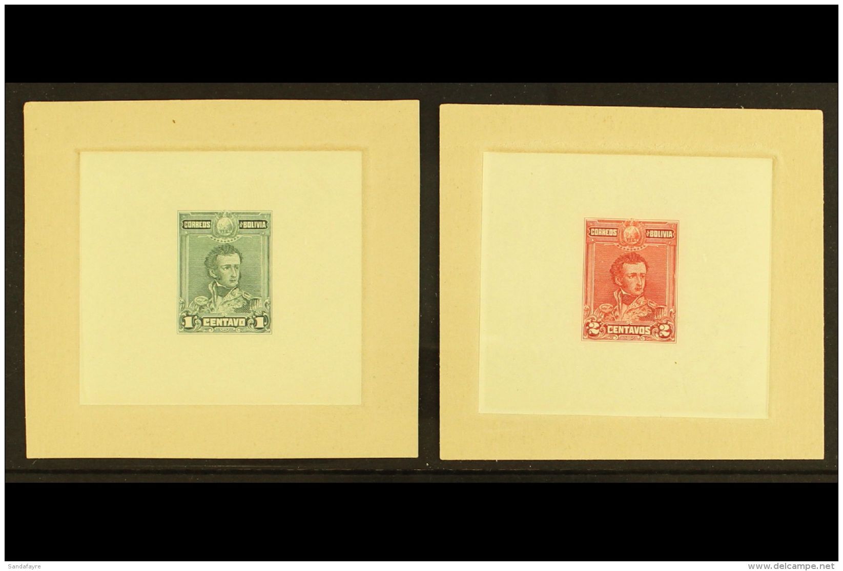 1899 IMPERF DIE PROOFS. 1899 Antonio Jose De Sucre 1c &amp; 2c Issues (Scott 62/63, SG 92/93) On Thin Papers And... - Bolivië