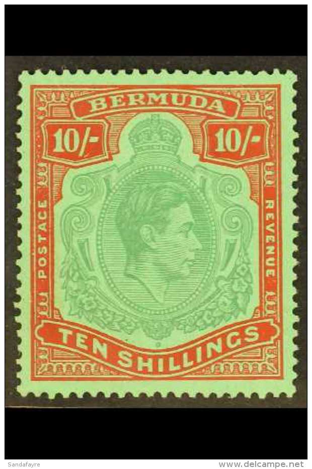 1939 10s Bluish Green &amp; Deep Red On Green Perf 14, Chalky Paper, SG 119a, Never Hinged Mint For More Images,... - Bermuda