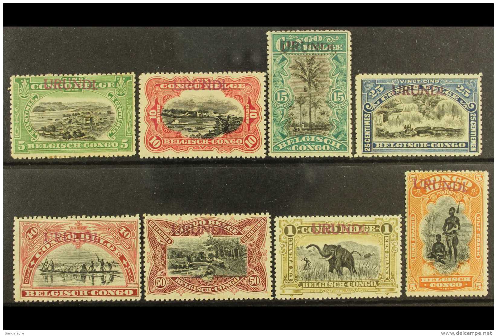 RUANDA URUNDI 1915 "URUNDA" 1st Type Local Overprints In Purple Ink, Set Complete, SG 8/14a (Cob 16/23), Lightly... - Andere & Zonder Classificatie