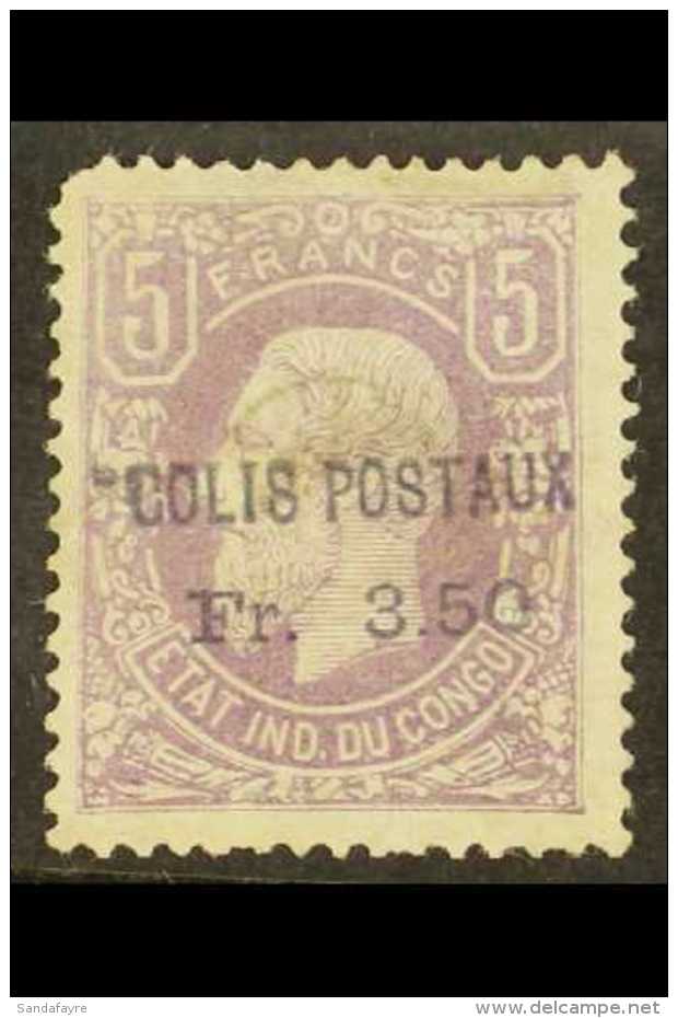 BELGIAN CONGO 1887 COLIS POSTAUX 3.50Fr On 5Fr Lilac, Leopold II, Cobb CP1, SG 6, Mint, Slightly Rounded Corner At... - Autres & Non Classés