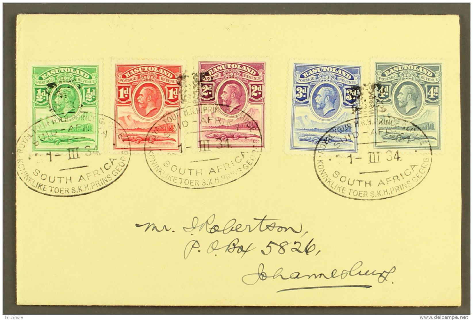 1934 ROYAL TOUR COVER Bearing 1933 Set To 4d, SG 1/5, Addressed To Johannesburg, And Tied By Very Fine Bilingual... - Andere & Zonder Classificatie