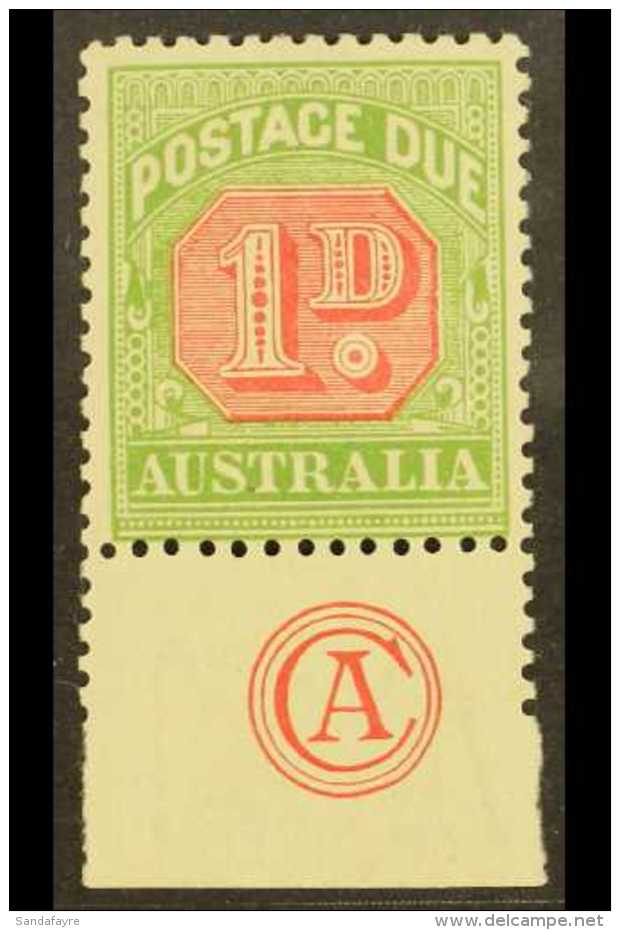 POSTAGE DUES 1909 1d Rosine And Yellow Green, SG D64, Superb Mint With Bottom Margin Showing "CA" Monogram. For... - Autres & Non Classés