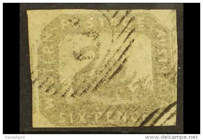 WESTERN AUSTRALIA 1857-59 6d Grey - Black Imperf, SG 19, 3 Clear Margins, Just Brushing At Base. Lovely For More... - Autres & Non Classés