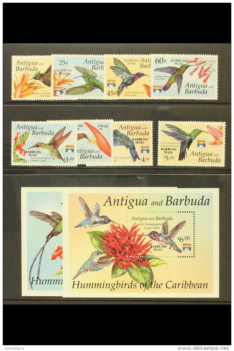 BARBUDA MAIL 1993 Hummingbirds Complete Set With Both Mini-sheets, SG 1425/1432 Plus MS1433, Never Hinged Mint. (8... - Andere & Zonder Classificatie