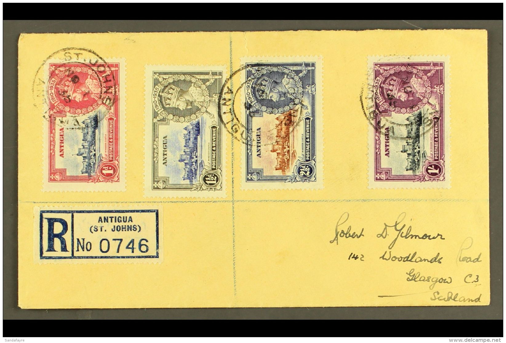 1935 Silver Jubilee Complete Set, SG 91/94, Fine Used On Reg Cover To Scotland, Tied By ST. JOHNS / ANTIGUA Cds's... - Andere & Zonder Classificatie