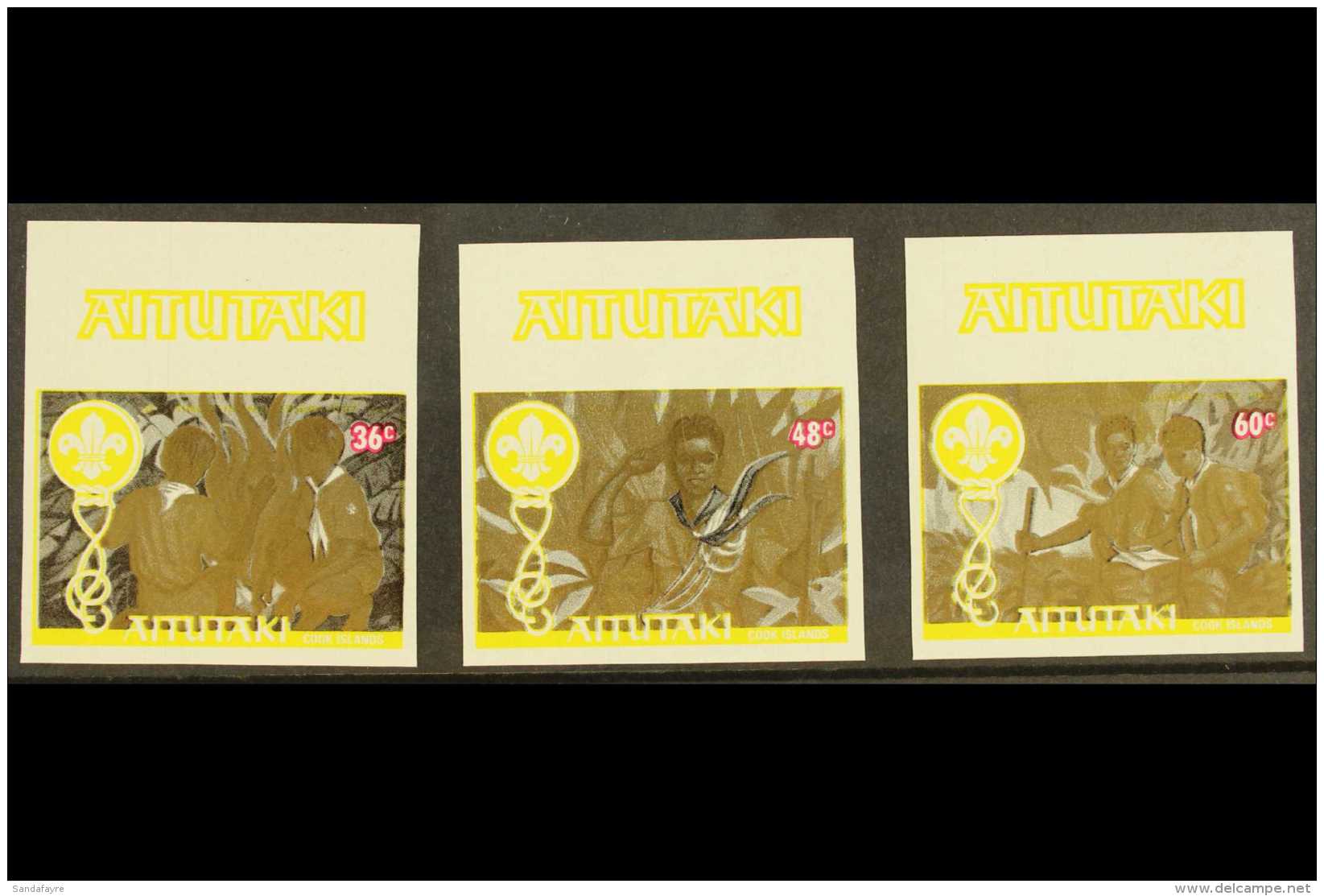 1983 IMPERF PLATE PROOFS Boy Scout Set, SG 434/36, Scott 280/82, Single Died Of Each Denomination With Yellow... - Aitutaki