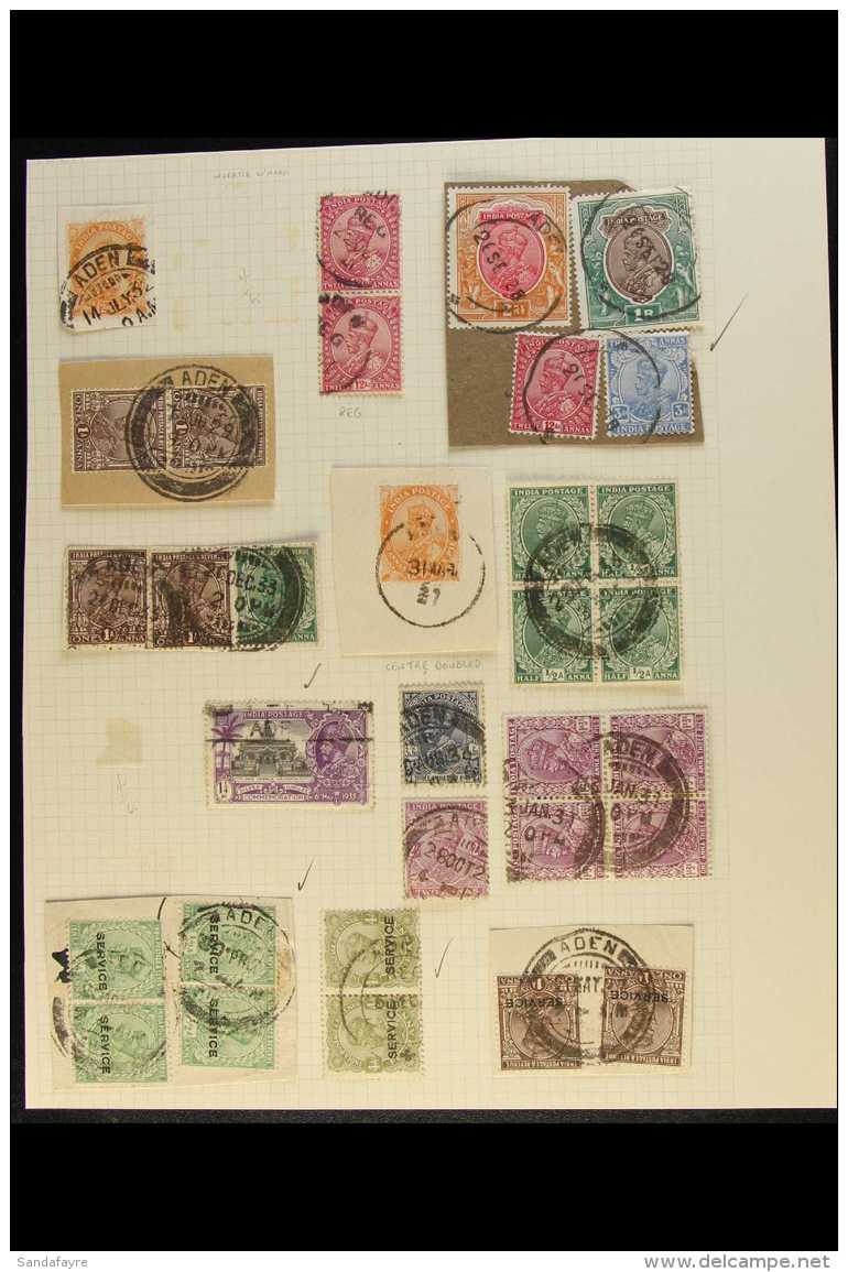 INDIA USED AT ADEN. A Beautiful Collection Of Indian QV To KGV Stamps Arranged On 5 Old Album Pages Including Some... - Aden (1854-1963)