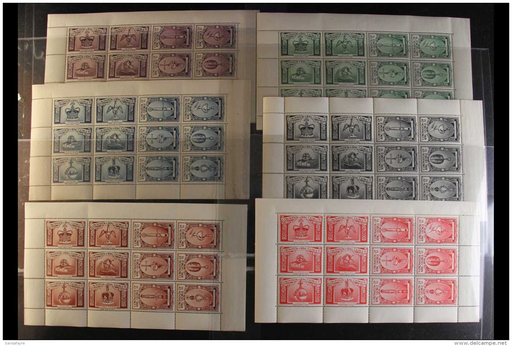 ROYALTY CORONATION - 1937 KGVI Great Britain Coronation Regalia Labels - Six Se-tenant SHEETLETS Of 12 (depicting... - Zonder Classificatie