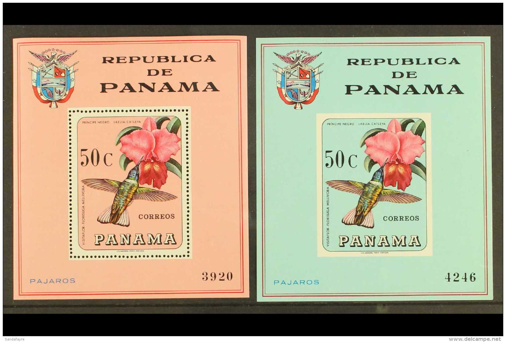 BIRDS PANAMA 1967 50c Mini-sheet Featuring Hummingbird And Orchid, Scott 478f, But Imperf In Unissued Blue... - Zonder Classificatie