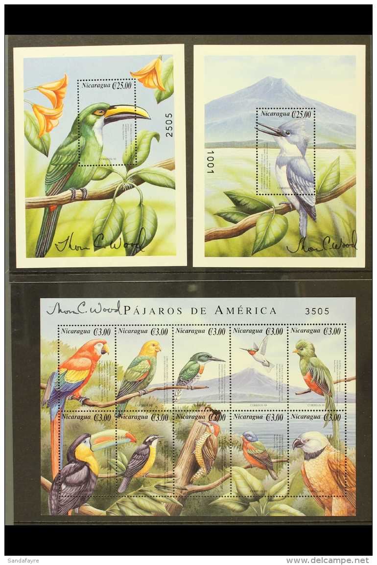 BIRDS - STAMPS SIGNED BY ARTIST Nicaragua 2000 Birds Sheetlet And Pair Of Mini-sheets, SG MS3954 And MS3955, These... - Zonder Classificatie