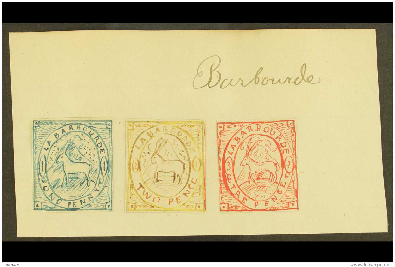 ANIMALS 1861 Hand Painted Stamp Sized Essays Created In France, Inscribed "La Barbourde" And Featuring An Antelope... - Non Classés