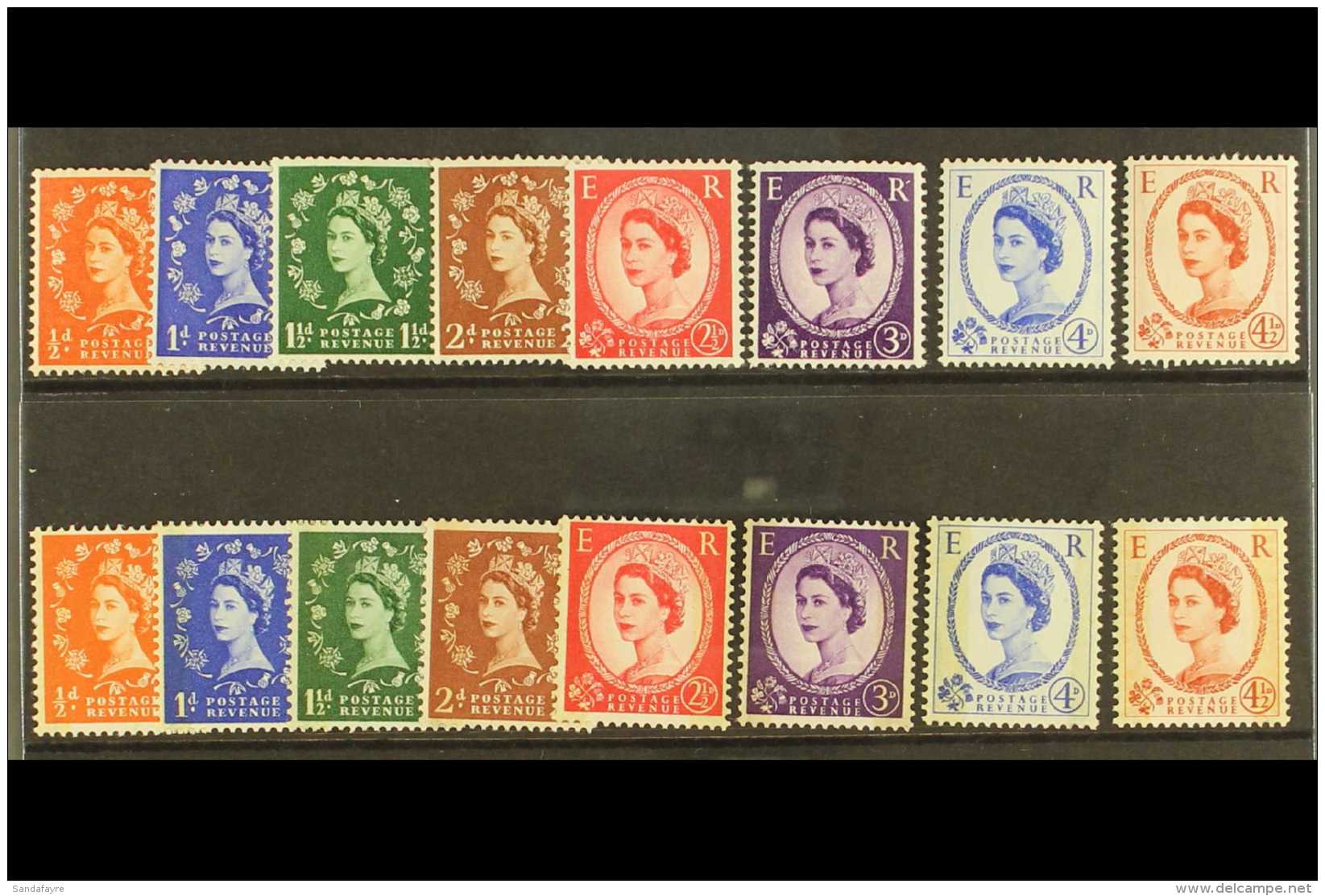 1958-61 Graphite Set, SG 587/94, Plus 1959 Phosphor-Graphite Set, SG 599/609, Never Hinged Mint. (16 Stamps) For... - Autres & Non Classés