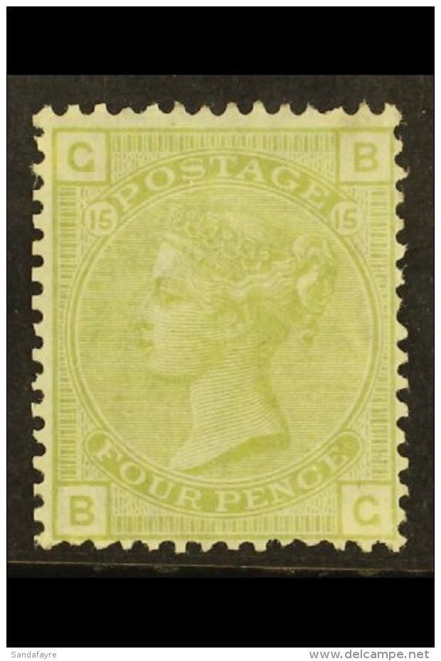 1873-80 4d Sage- Green Plate 15, Wmk Large Garter, SG 153, Lightly Hinged Mint, Shortish Perf At Right. A Lovely... - Autres & Non Classés
