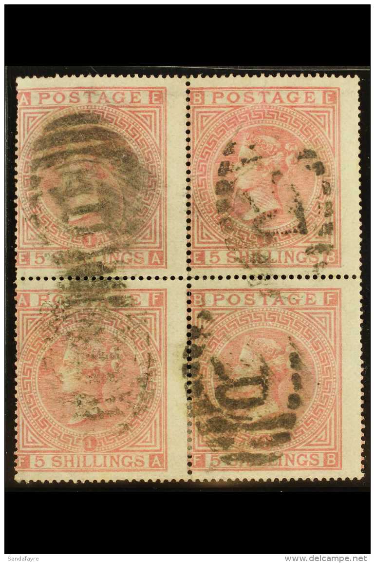 1867 5s Rose, SG 126, Plate 1, BLOCK OF FOUR Used With Registered Cancels. With RPS Certificate. A Rare Multiple!... - Andere & Zonder Classificatie
