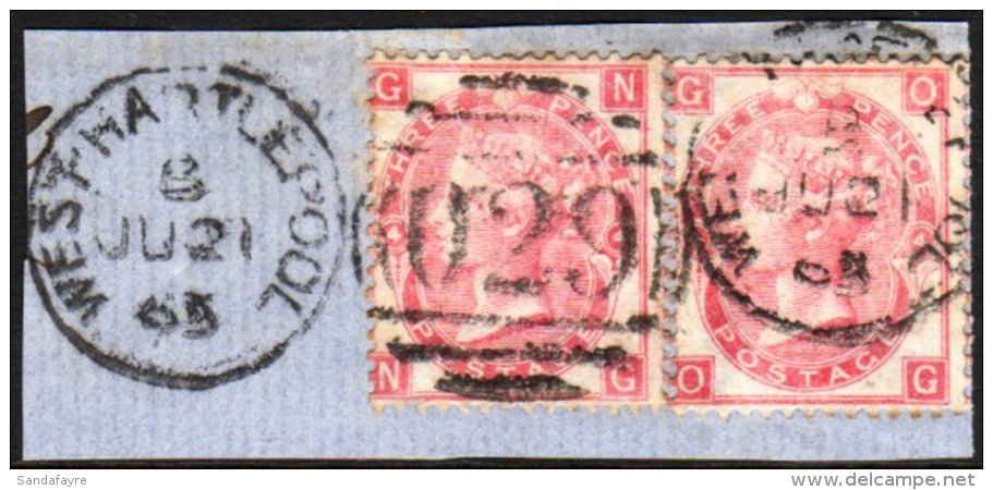 1865-7 3d Rose, Plate 4 Pair (G N, G O), SG. 92, Used &amp; Tied To Piece By Full "West Hartlepool" Duplex Cancel,... - Autres & Non Classés