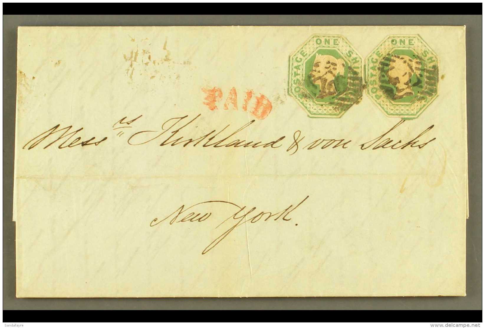 1854 (16 June) Entire Letter To New York, Bearing 1847-54 1s Green Embossed Stamps (x2, Both Cut To Shape), SG 55,... - Autres & Non Classés