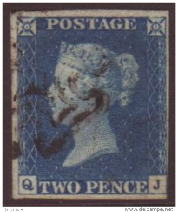 1840 2d Blue Plate 1 Lettered 'QJ', With Almost Four Margins, Just Touching At Lower Right, Neat Part Black... - Autres & Non Classés