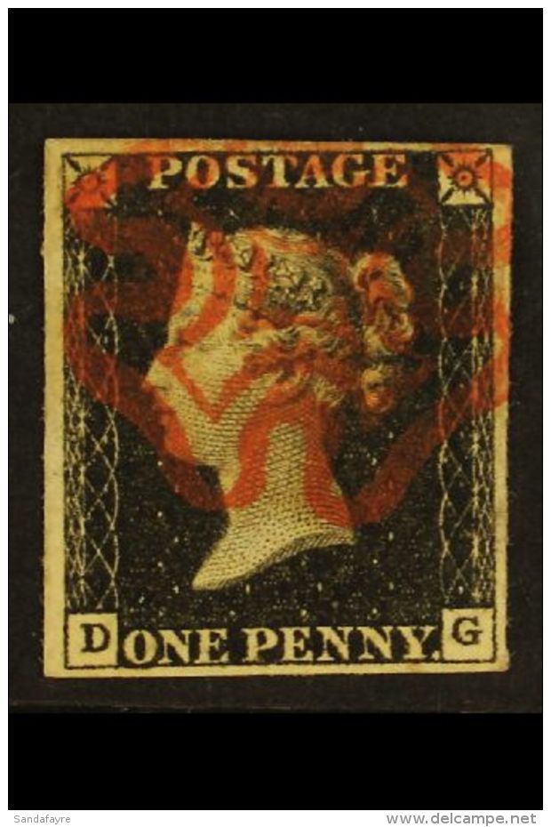 1840 1d Black, Lettered "DG", Plate 1A, Fine With Four Neat Margins And Crisp Red Maltese Cross Cancel.  For More... - Ohne Zuordnung