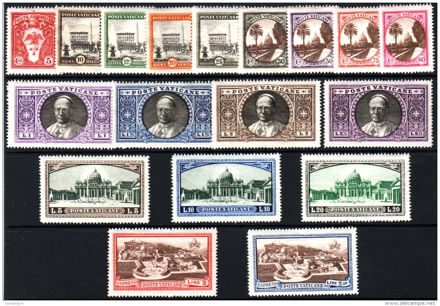 1933 Pope And Views Complete Set, And  2L &amp; 2.50L Express, Sass S6, Very Fine Never Hinged Mint. (18 Stamps)... - Autres & Non Classés