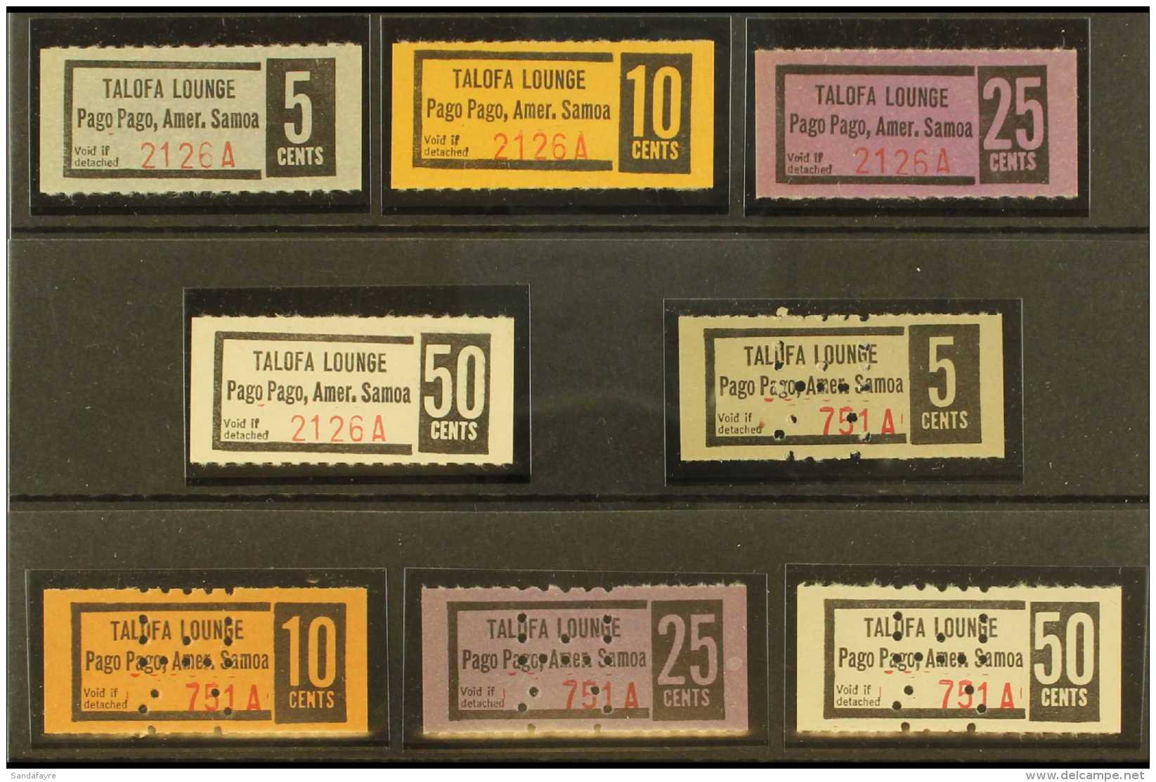 AMERICAN SAMOA Circa 1960s Military Chit Sets For "Talofa Lounge, Pago Pago," Four Coloured Labels For Values... - Other & Unclassified