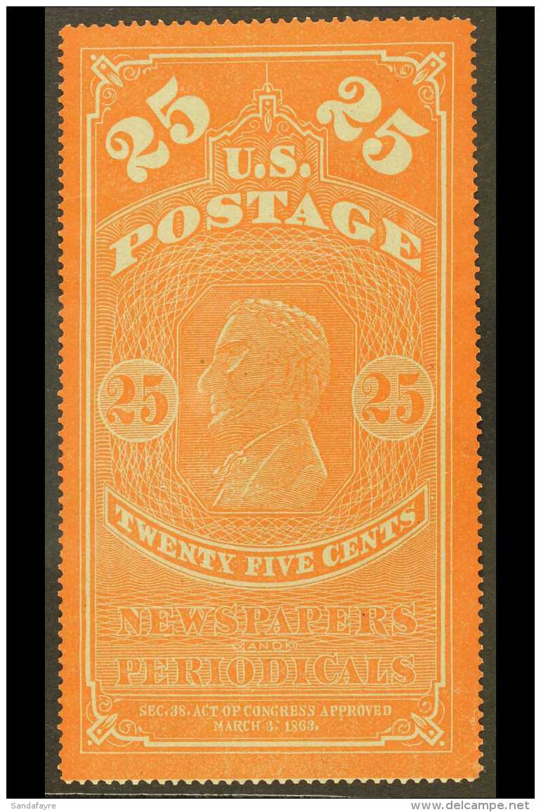 NEWSPAPER AND PERIODICAL 1865 25c Orange-red On Thin Hard Paper, Scott PR3, Fine Unused Without Gum, As Issued.... - Andere & Zonder Classificatie