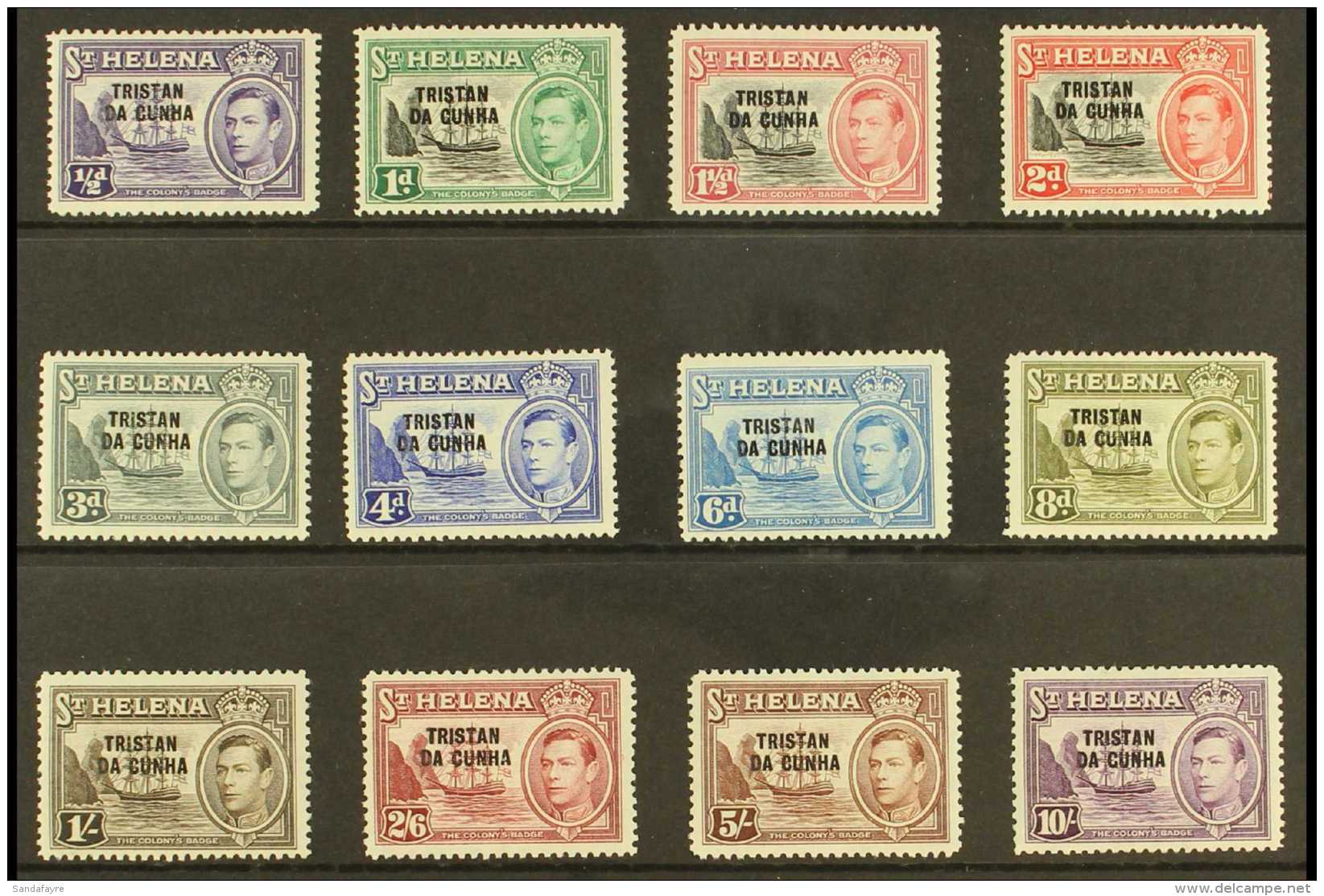 1952 KGVI Opt'd Complete Definitive Set, SG 1/12, Fine Mint (12 Stamps) For More Images, Please Visit... - Tristan Da Cunha