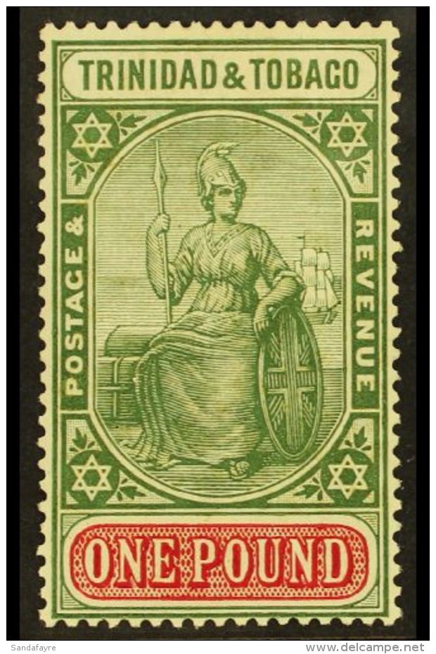 1921-22 &pound;1 Green And Carmine Wmk Script CA, SG 215, Fine Mint. For More Images, Please Visit... - Trinité & Tobago (...-1961)
