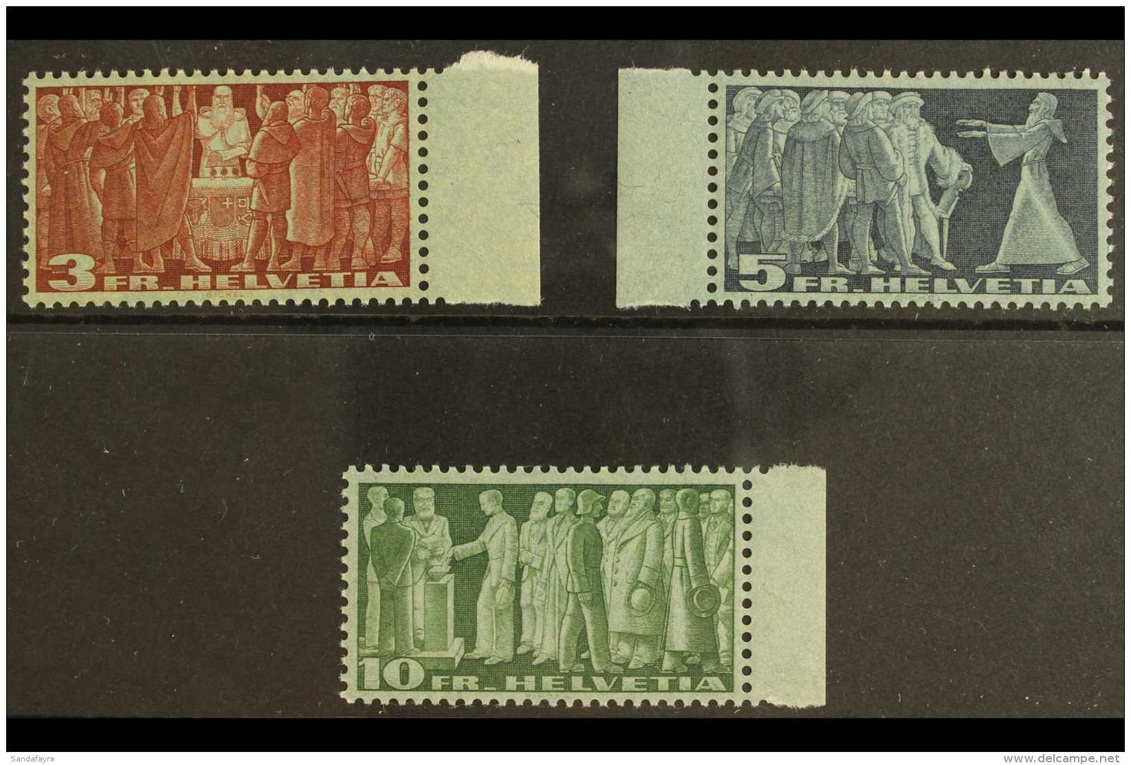 1938 Symbolic Designs Bluish Paper Complete Set (Michel 328v/30v, SG 388A/90A), Very Fine Never Hinged Mint, Very... - Autres & Non Classés