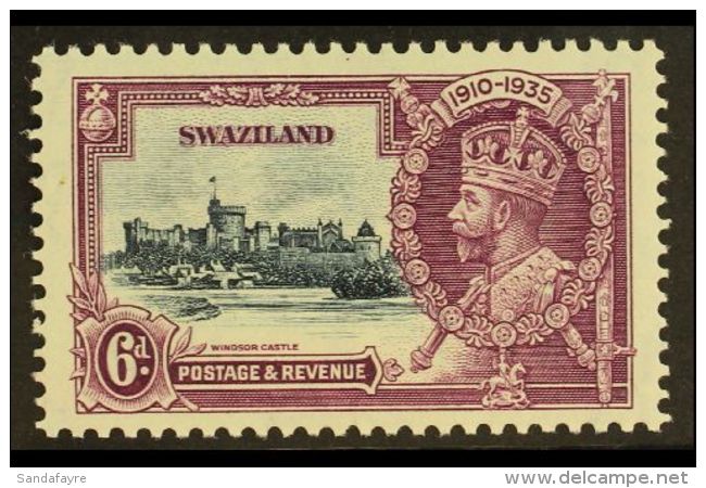 1935 6s Slate And Purple Silver Jubilee, Variety "short Extra Flagstaff", SG 24b, Superb NHM. For More Images,... - Swaziland (...-1967)