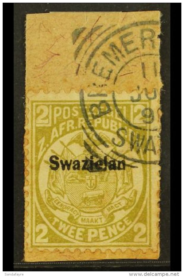 1889-90 2d Olive-bistre, Perf 12&frac12; Overprinted, Variety "Swazielan", SG 5b, Fine Used On A Piece Tied By... - Swaziland (...-1967)