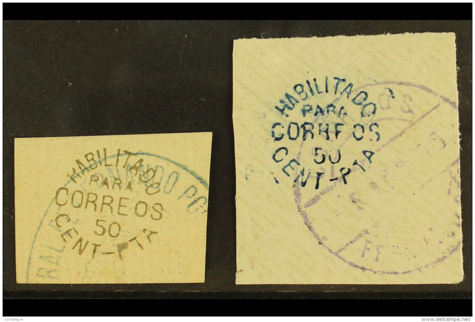 FERNANDO POO 1884-94 50c Handstamps In Blue &amp; In Black On Plain Papers (SG 12A &amp; 12B, See After Edifil... - Andere & Zonder Classificatie
